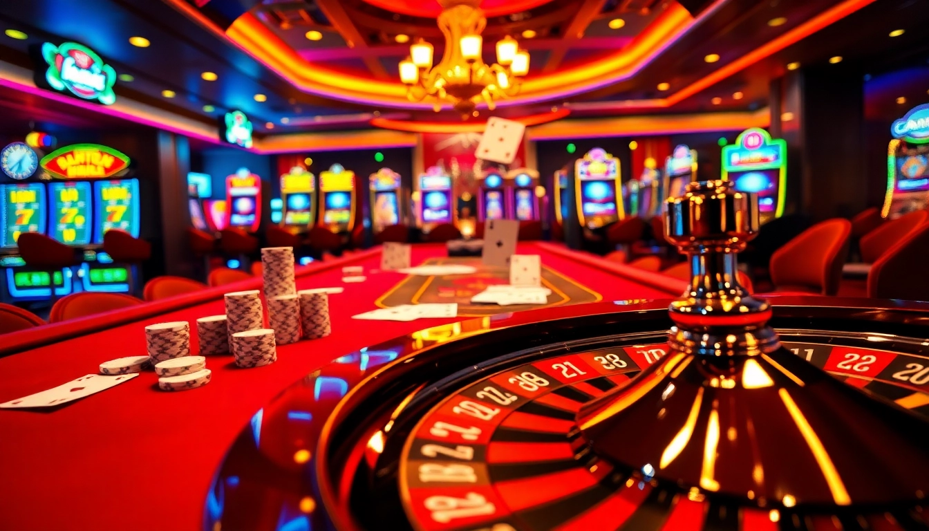 Players enjoying the vibrant atmosphere at tr88 casino with colorful slot machines and card games.