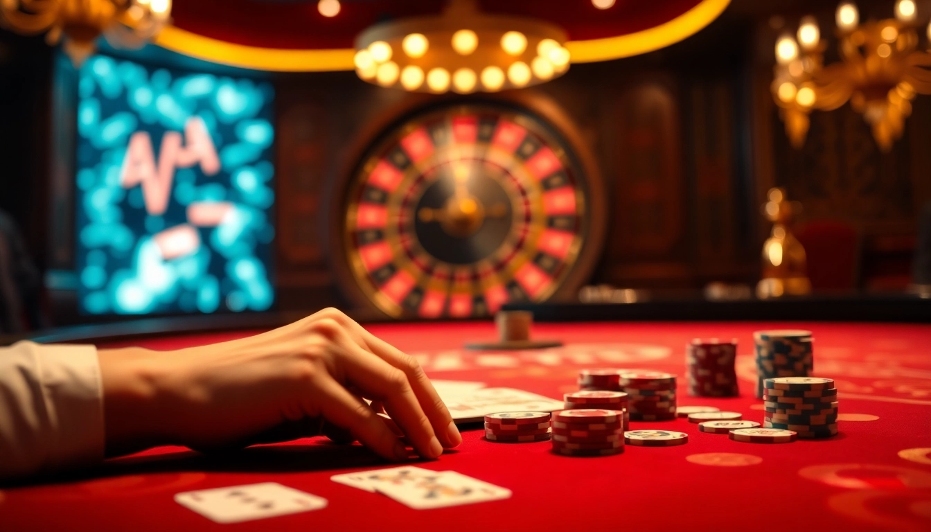 Experience excitement with 888b at a luxurious casino table featuring cards and roulette.