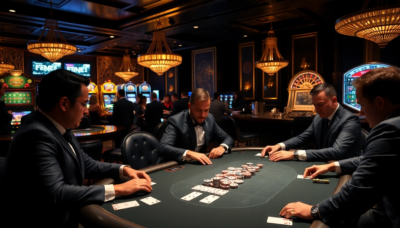 Experience thrilling gameplay at https://topclub.space/ with vibrant casino lights and engaged players.