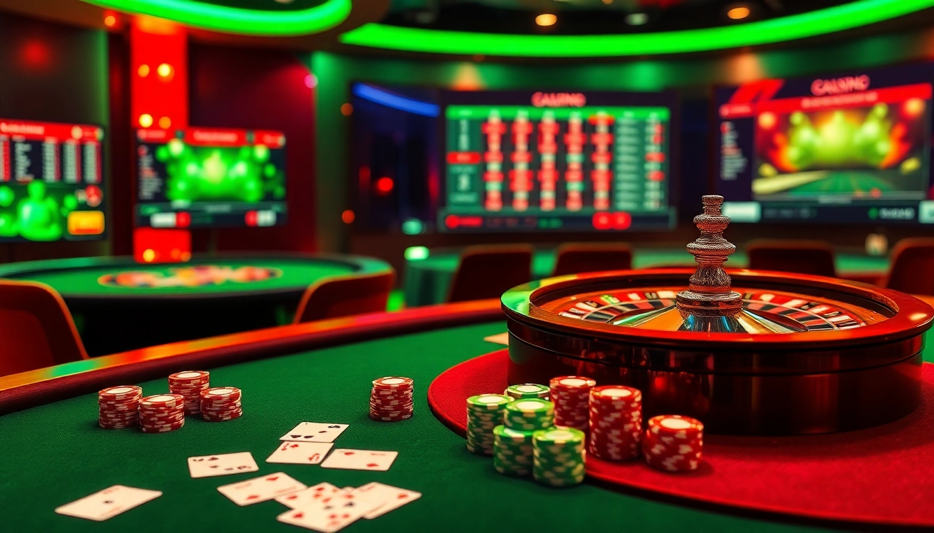 Immersive scene featuring site casino en ligne interface with poker chips, cards, and roulette.