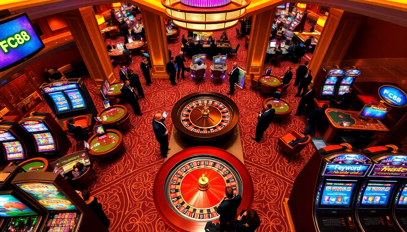 Players enjoying a thrilling game at FC88 casino, with vibrant tables and excitement.