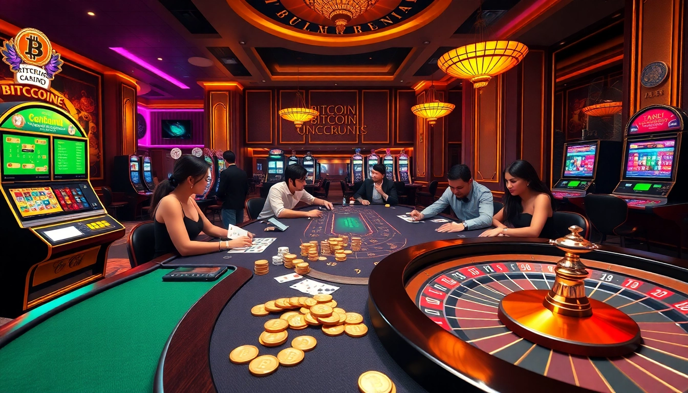 Players enjoying fast-paced games at Bitcoin casinos within a luxurious setting.