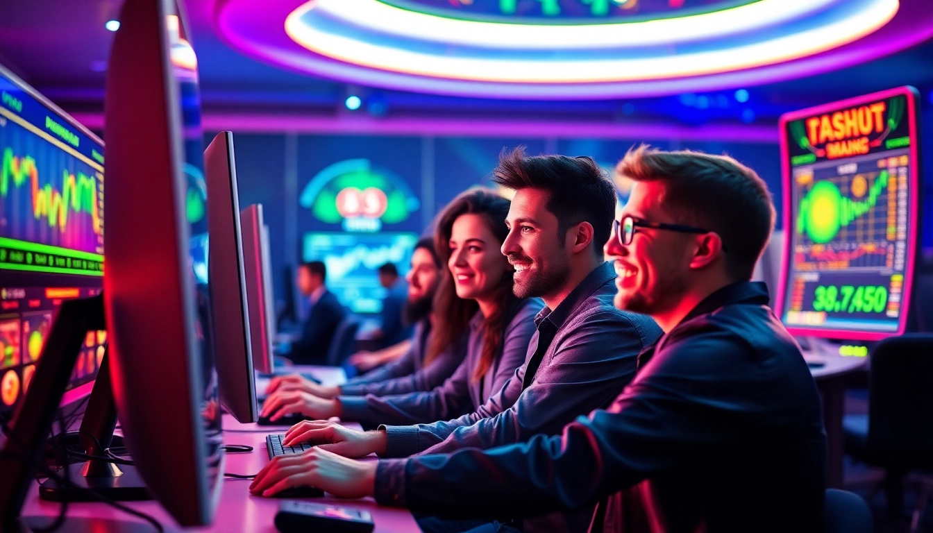 Les joueurs de casino crypto en ligne profitent d'un environnement dynamique avec des graphiques lumineux.