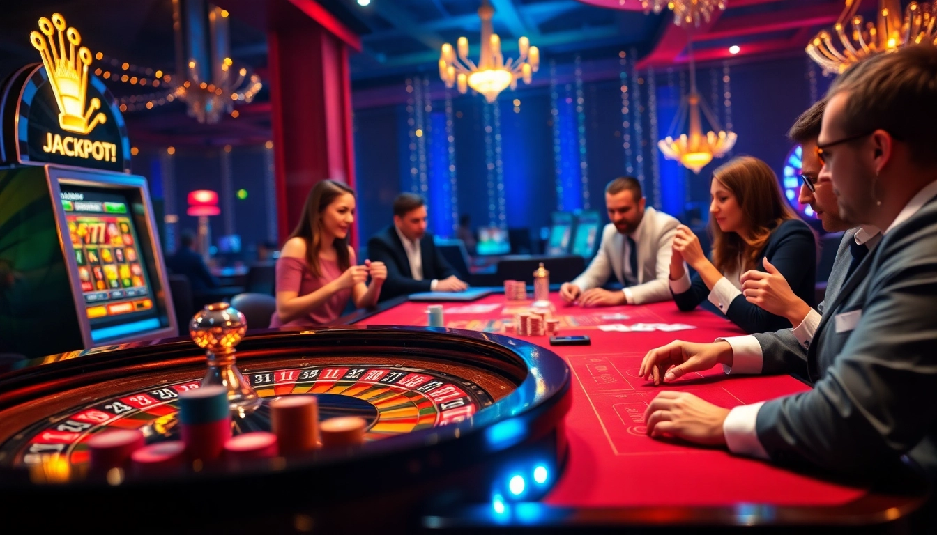 Exciting atmosphere at the meilleur casino en ligne France with gambling action and vibrant decor.