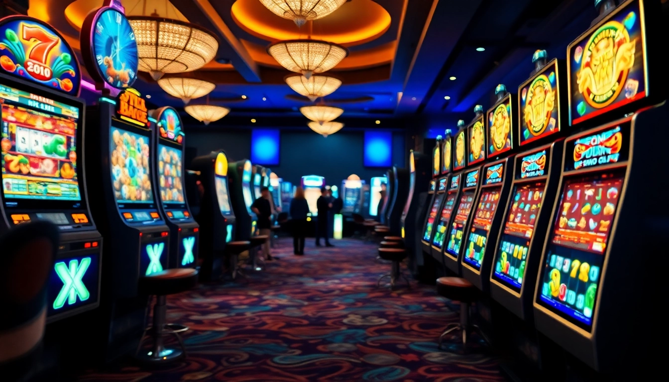 Action-packed scene of meilleures machines à sous en ligne in a vibrant casino setting.