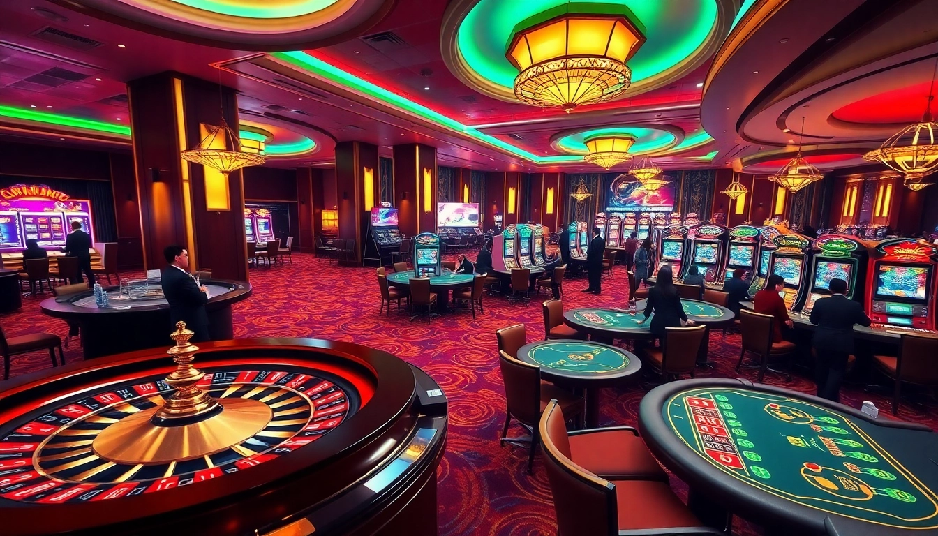 Experience the excitement of QQ88 at a luxurious casino table with engaged players and vibrant slot machines.