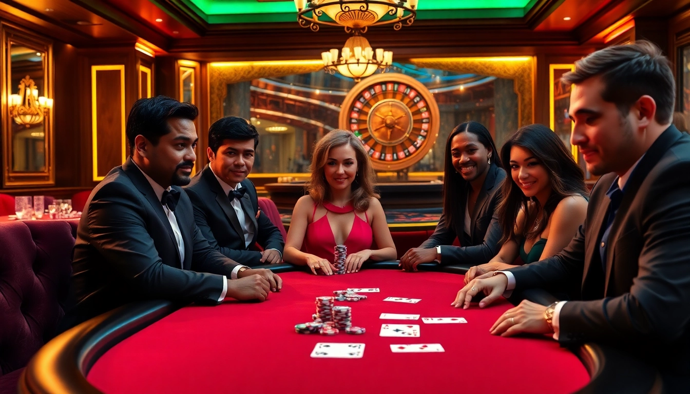 Players engaging in an intense poker game at a luxurious Dabet casino table.