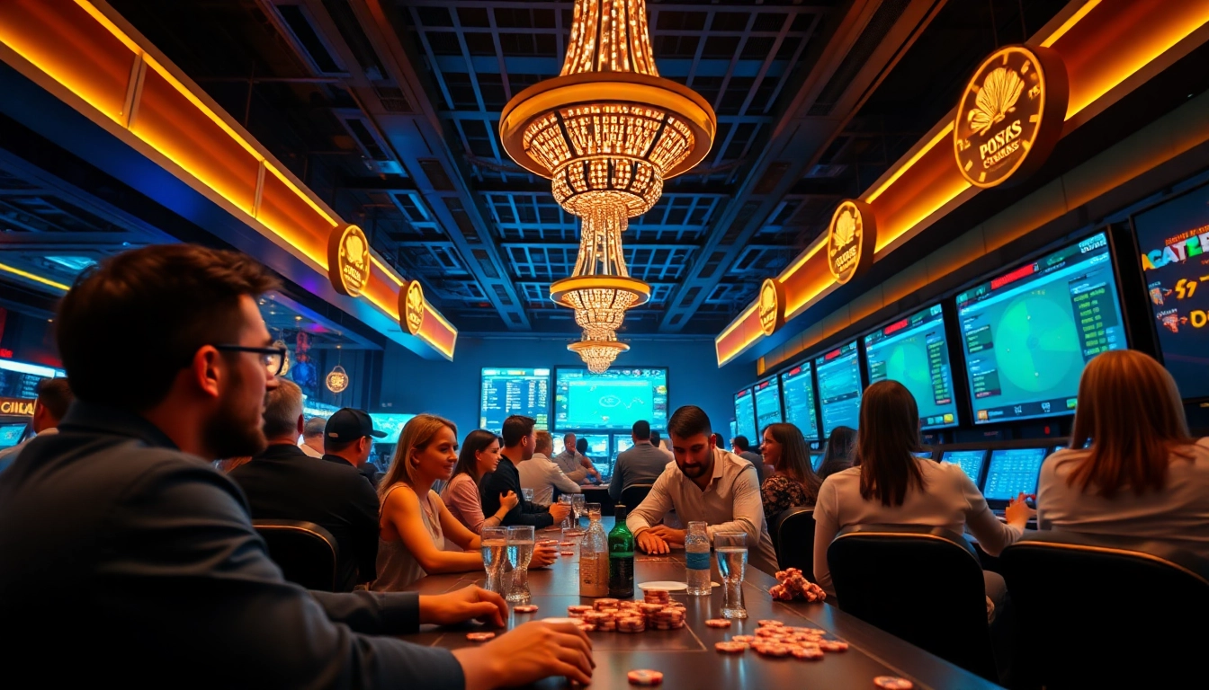 Bongvip: Engaging online betting scene showcasing diverse players in a vibrant casino atmosphere.