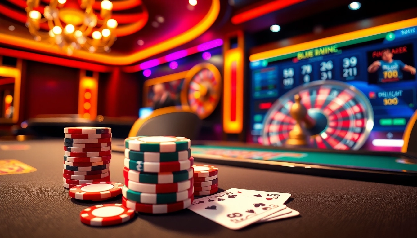 Experience the excitement of Fsbet with a luxurious poker game and vibrant casino atmosphere.