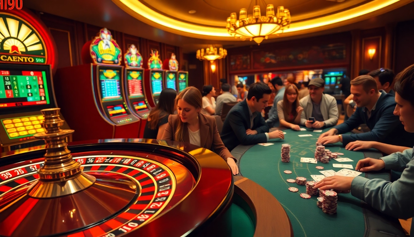 Experience the thrill of NOHU90's vibrant casino atmosphere with dazzling slot machines and gaming tables.