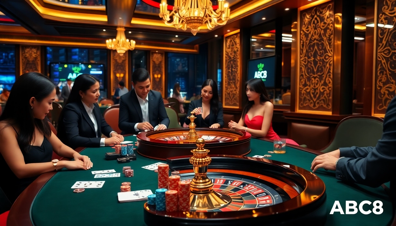 Experience the thrill of Giới Thiệu ABC8 with vibrant casino tables and engaging players.